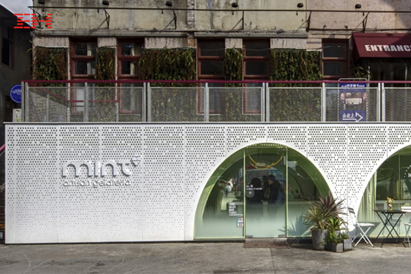 店鋪裝飾穿孔鋁單板，重慶TESTBED2二廠文創(chuàng)園Mint冰激凌店